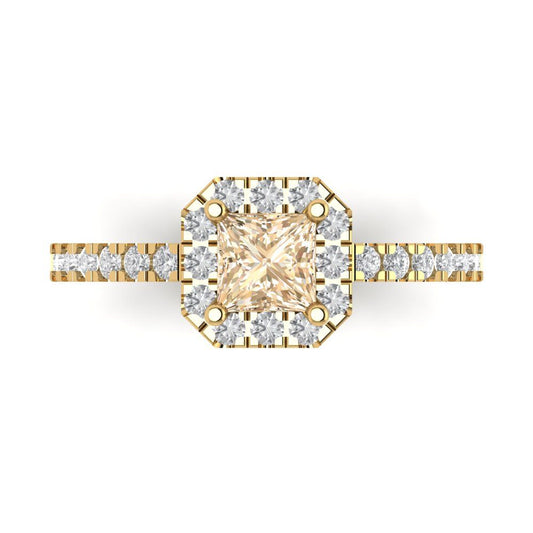 0.89 cttw Natural Morganite Hidden Halo Engagement Ring - Solid Yellow Gold (VVS1, Princess Cut,4.5mm)