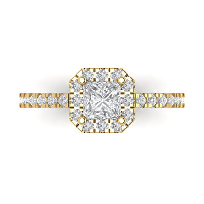 0.89 cttw Certified Moissanite Hidden Halo Engagement Ring - Solid Gold (VVS1, D-F,Princess Cut,4.5mm)