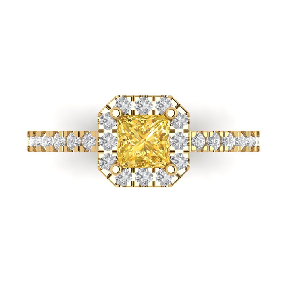 0.89 cttw Natural Citrine Hidden Halo Engagement Ring - Solid Gold (Princess Cut,4.5mm)