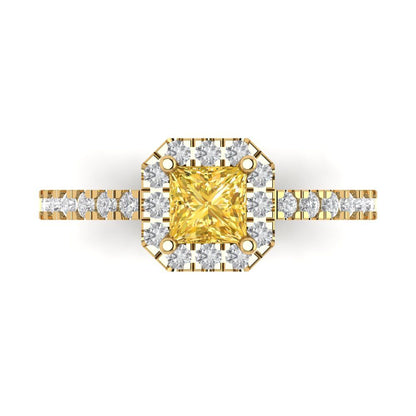 0.89 cttw Natural Citrine Hidden Halo Engagement Ring - Solid Gold (Princess Cut,4.5mm)