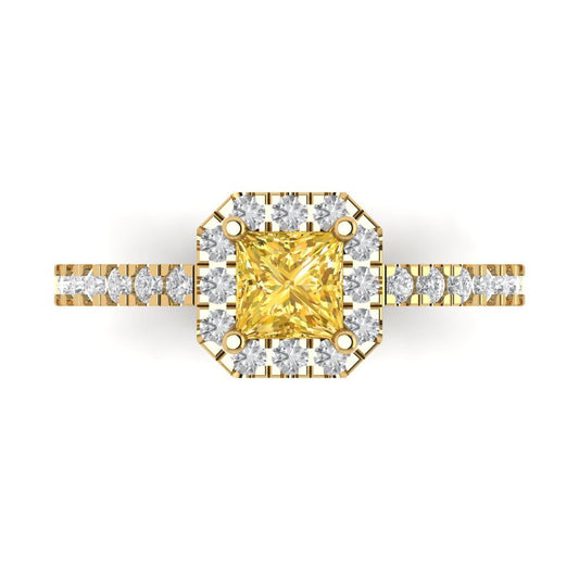 0.89 cttw Natural Citrine Hidden Halo Engagement Ring - Solid Yellow Gold (VVS1, Princess Cut,4.5mm)