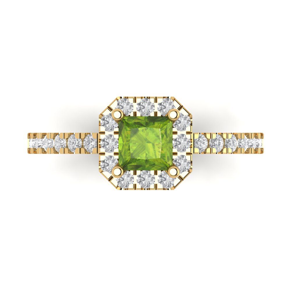 0.89 cttw Natural Peridot Hidden Halo Engagement Ring - Solid Gold (Princess Cut,4.5mm)