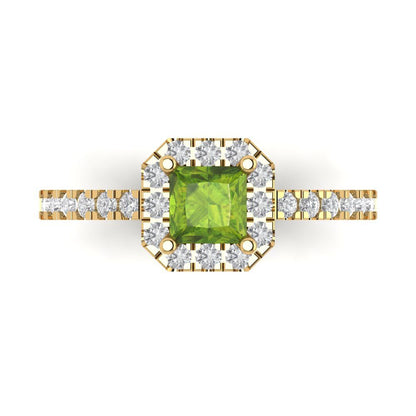 0.89 cttw Natural Peridot Hidden Halo Engagement Ring - Solid Gold (Princess Cut,4.5mm)