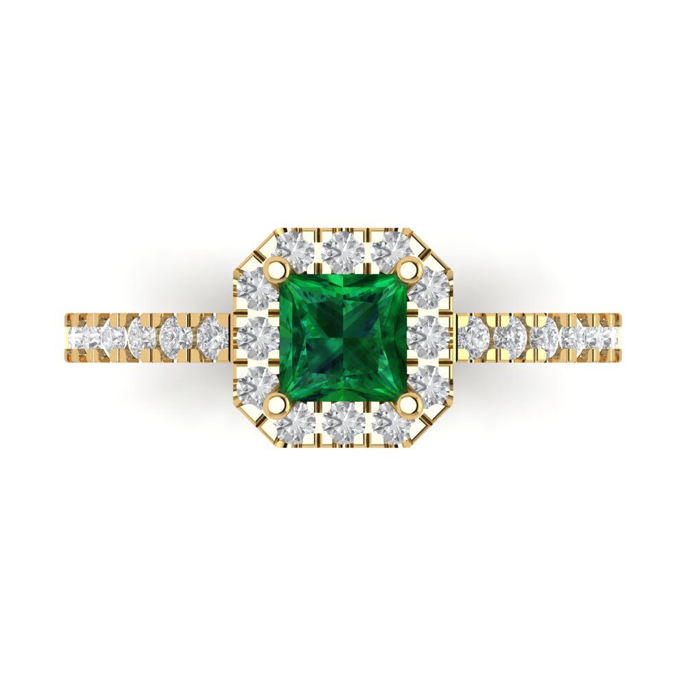 0.89 cttw Simulated Emerald Hidden Halo Engagement Ring - Solid Gold (Princess Cut,4.5mm)