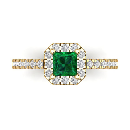 0.89 cttw Simulated Emerald Hidden Halo Engagement Ring - Solid Gold (Princess Cut,4.5mm)