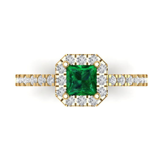 0.89 cttw Simulated Emerald Hidden Halo Engagement Ring - Solid Yellow Gold (VVS1, Princess Cut,4.5mm)
