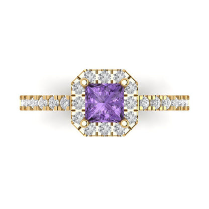 0.89 cttw Simulated Alexandrite Hidden Halo Engagement Ring - Solid Yellow Gold (VVS1, Princess Cut,4.5mm)