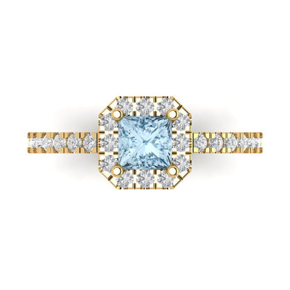 0.89 cttw Natural Aquamarine Hidden Halo Engagement Ring - Solid Gold (Princess Cut,4.5mm)