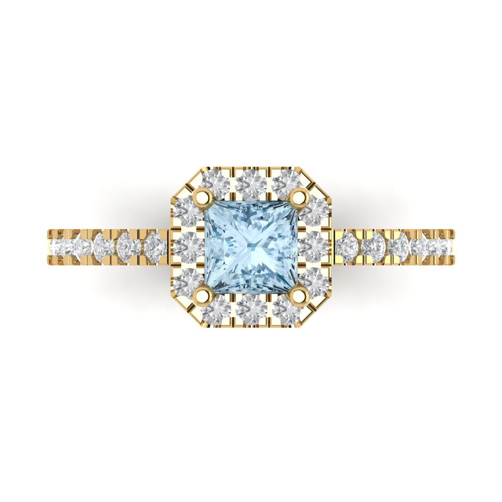 0.89 cttw Natural Swiss Blue Topaz Hidden Halo Engagement Ring - Solid Gold (Princess Cut,4.5mm)