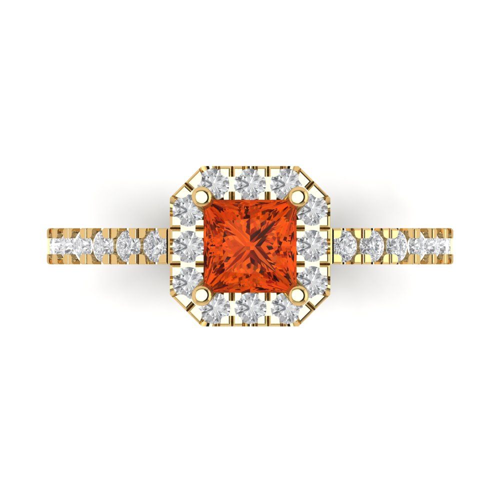 0.89 cttw Zirconia Simulated Red Diamond Hidden Halo Engagement Ring - Solid Yellow Gold (VVS1, Princess Cut,4.5mm)