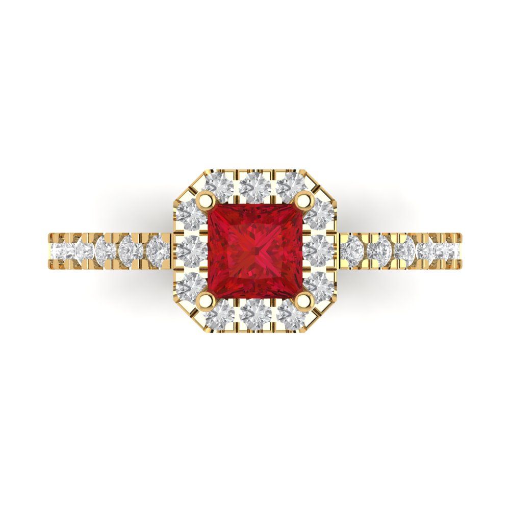 0.89 cttw Simulated Ruby Hidden Halo Engagement Ring - Solid Yellow Gold (VVS1, Princess Cut,4.5mm)