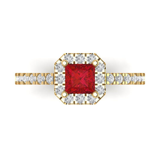 0.89 cttw Simulated Ruby Hidden Halo Engagement Ring - Solid Yellow Gold (VVS1, Princess Cut,4.5mm)