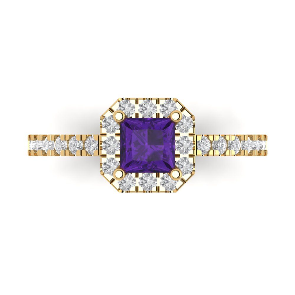 0.89 cttw Natural Amethyst Hidden Halo Engagement Ring - Solid Yellow Gold (VVS1, Princess Cut,4.5mm)