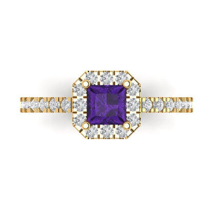 0.89 cttw Natural Amethyst Hidden Halo Engagement Ring - Solid Yellow Gold (VVS1, Princess Cut,4.5mm)