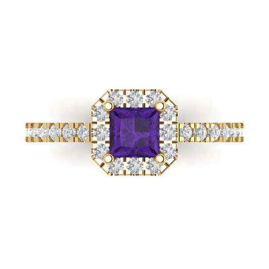 0.89 cttw Natural Amethyst Hidden Halo Engagement Ring - Solid Yellow Gold (VVS1, Princess Cut,4.5mm)