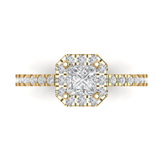 0.89 cttw Zirconia Simulated Diamond Hidden Halo Engagement Ring - Solid Yellow Gold (VVS1, Princess Cut,4.5mm)