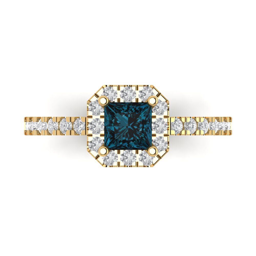 0.89 cttw Natural London Blue Topaz Hidden Halo Engagement Ring - Solid Gold (Princess Cut,4.5mm)