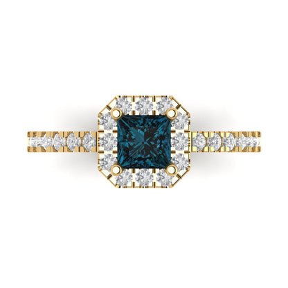 0.89 cttw Natural London Blue Topaz Hidden Halo Engagement Ring - Solid Gold (Princess Cut,4.5mm)