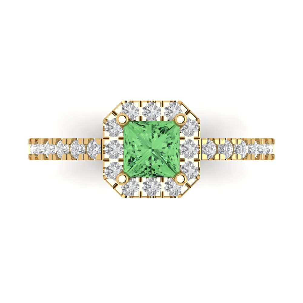 0.89 cttw Zirconia Simulated Green Diamond Hidden Halo Engagement Ring - Solid Gold (VVS1, Princess Cut,4.5mm)
