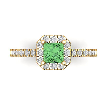 0.89 cttw Zirconia Simulated Green Diamond Hidden Halo Engagement Ring - Solid Gold (VVS1, Princess Cut,4.5mm)