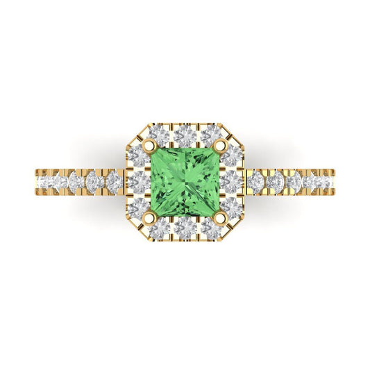 0.89 cttw Zirconia Simulated Green Diamond Hidden Halo Engagement Ring - Solid Yellow Gold (VVS1, Princess Cut,4.5mm)