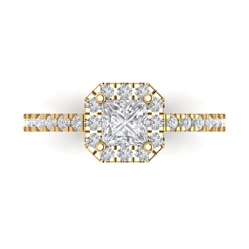 1.23 ct Brilliant Princess Cut Natural Diamond Stone Clarity VS1-2 Color G-H Yellow Gold Halo Solitaire with Accents Ring