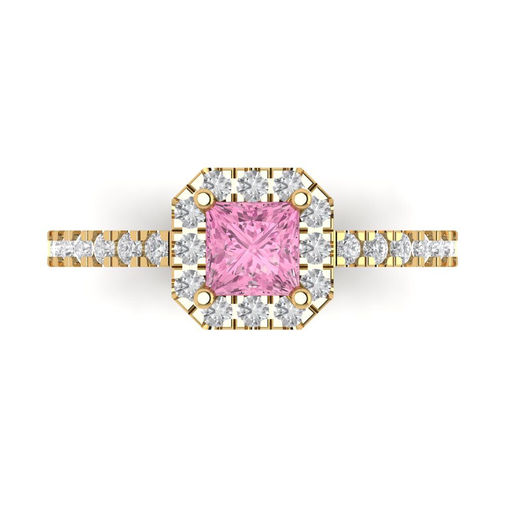 0.89 cttw Zirconia Simulated Pink Diamond Hidden Halo Engagement Ring - Solid Gold (VVS1, Princess Cut,4.5mm)