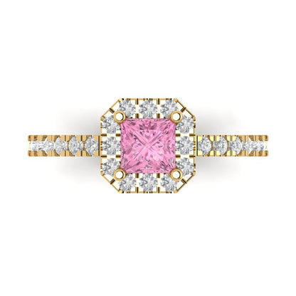 0.89 cttw Zirconia Simulated Pink Diamond Hidden Halo Engagement Ring - Solid Gold (VVS1, Princess Cut,4.5mm)