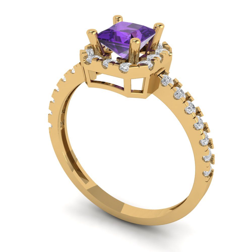 0.89 cttw Natural Amethyst Hidden Halo Engagement Ring - Solid Yellow Gold (VVS1, Princess Cut,4.5mm)