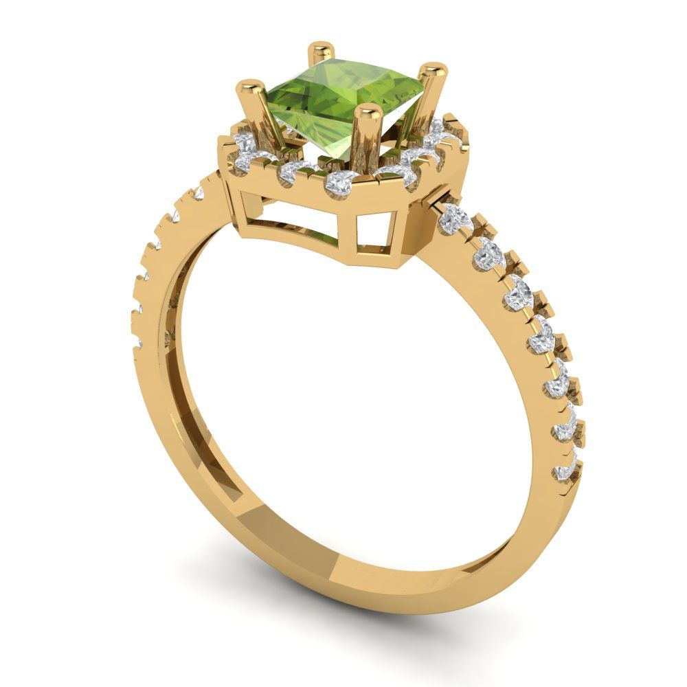 0.89 cttw Natural Peridot Hidden Halo Engagement Ring - Solid Gold (Princess Cut,4.5mm)