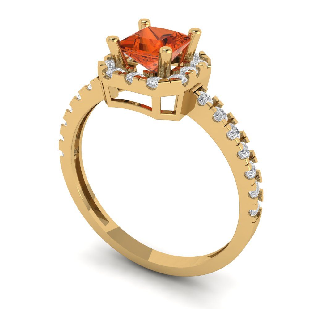 0.89 cttw Zirconia Simulated Red Diamond Hidden Halo Engagement Ring - Solid Yellow Gold (VVS1, Princess Cut,4.5mm)