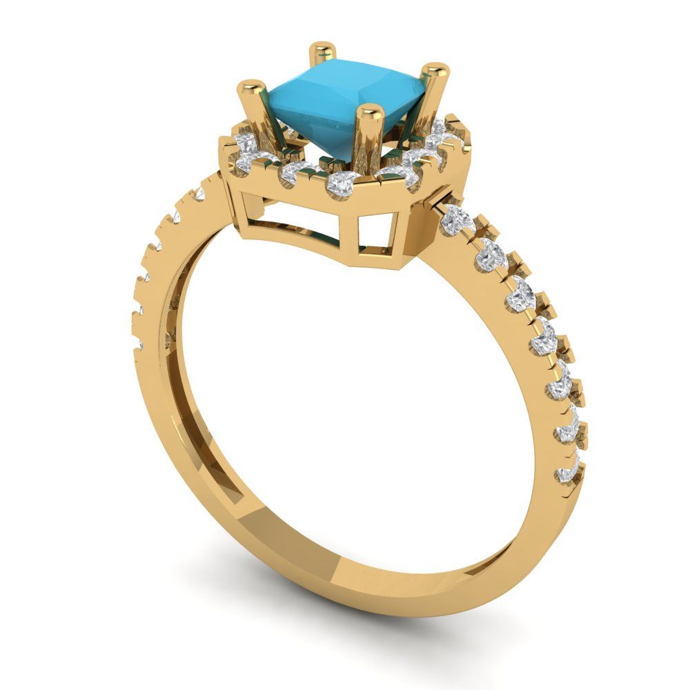 0.89 cttw Simulated Turquoise Hidden Halo Engagement Ring - Solid Gold (Princess Cut,4.5mm)