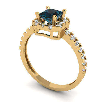 0.89 cttw Natural London Blue Topaz Hidden Halo Engagement Ring - Solid Gold (Princess Cut,4.5mm)