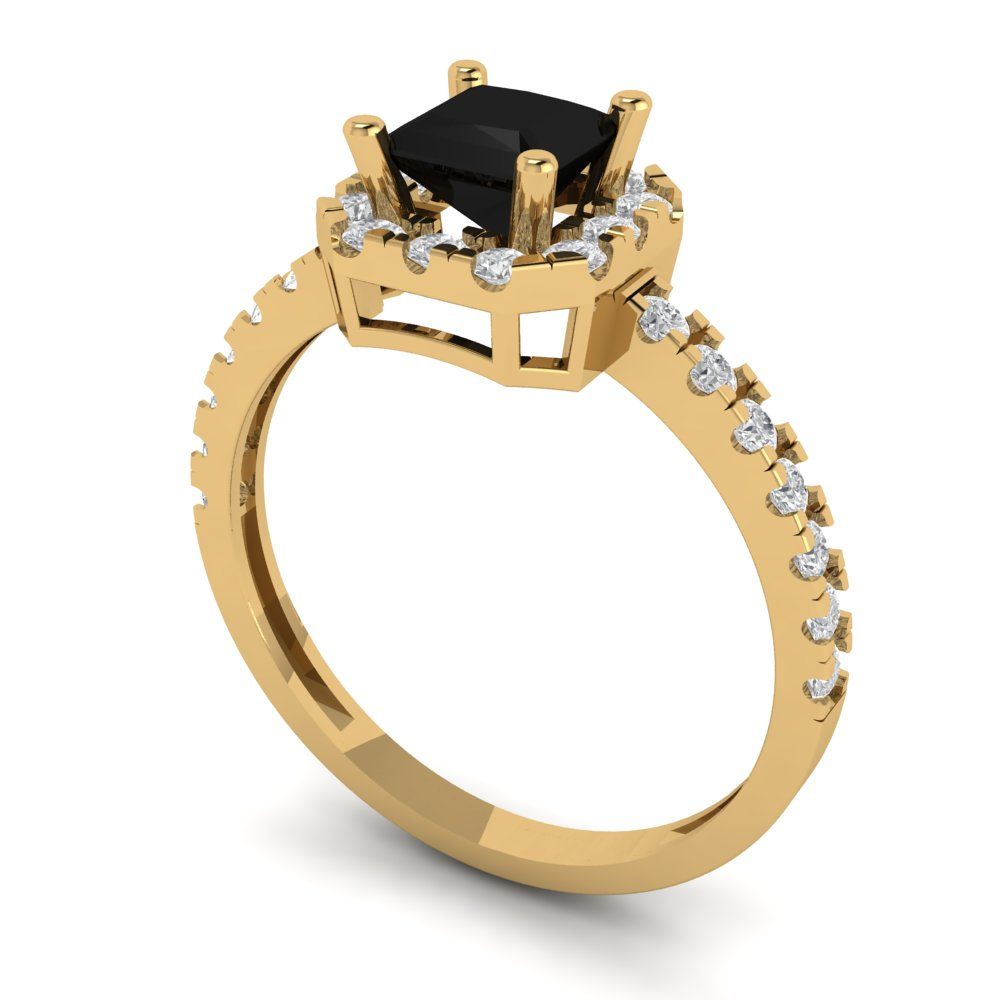 0.89 cttw Natural Onyx Hidden Halo Engagement Ring - Solid Gold (Princess Cut,4.5mm)