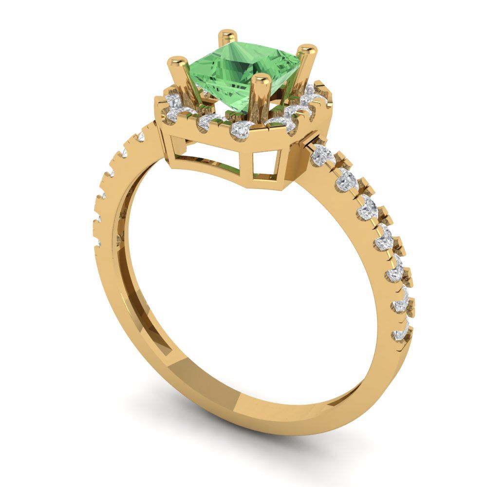 0.89 cttw Zirconia Simulated Green Diamond Hidden Halo Engagement Ring - Solid Gold (VVS1, Princess Cut,4.5mm)