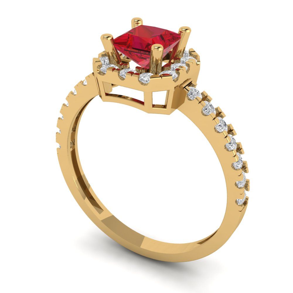 0.89 cttw Simulated Ruby Hidden Halo Engagement Ring - Solid Yellow Gold (VVS1, Princess Cut,4.5mm)
