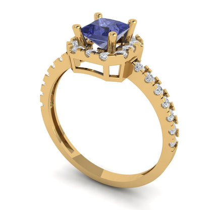 0.89 cttw Simulated Tanzanite Hidden Halo Engagement Ring - Solid Gold (Princess Cut,4.5mm)