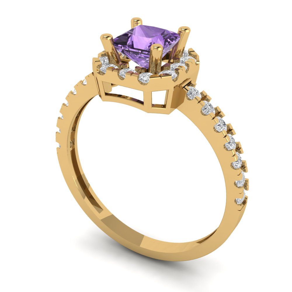 0.89 cttw Simulated Alexandrite Hidden Halo Engagement Ring - Solid Yellow Gold (VVS1, Princess Cut,4.5mm)