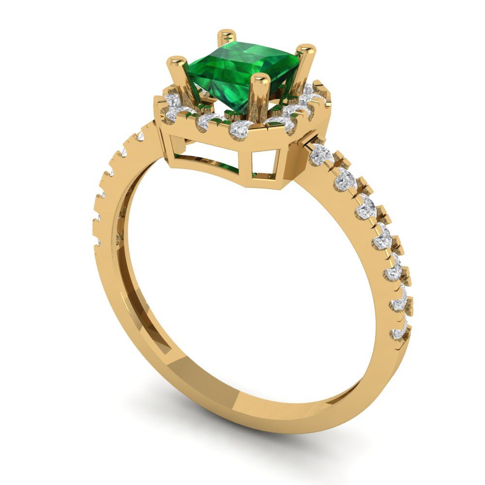 0.89 cttw Simulated Emerald Hidden Halo Engagement Ring - Solid Gold (Princess Cut,4.5mm)