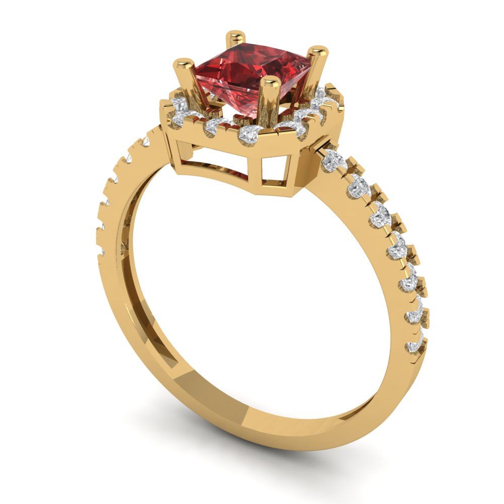 0.89 cttw Natural Garnet Hidden Halo Engagement Ring - Solid Gold (Princess Cut,4.5mm)
