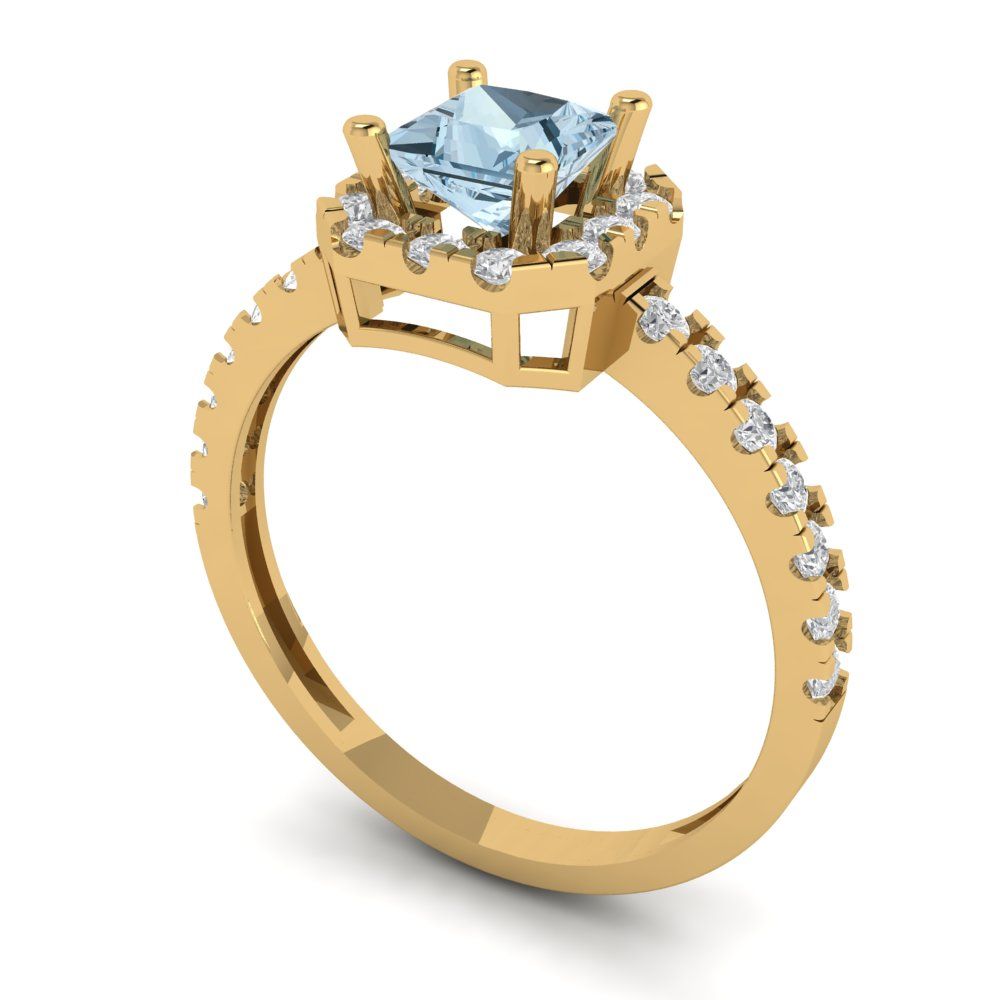 0.89 cttw Natural Swiss Blue Topaz Hidden Halo Engagement Ring - Solid Gold (Princess Cut,4.5mm)