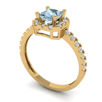 0.89 cttw Natural Aquamarine Hidden Halo Engagement Ring - Solid Gold (Princess Cut,4.5mm)