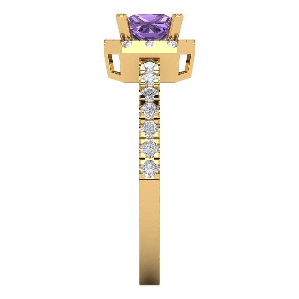 0.89 cttw Simulated Alexandrite Hidden Halo Engagement Ring - Solid Yellow Gold (VVS1, Princess Cut,4.5mm)