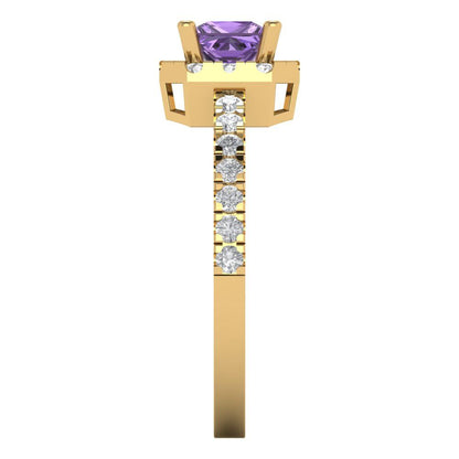 0.89 cttw Simulated Alexandrite Hidden Halo Engagement Ring - Solid Yellow Gold (VVS1, Princess Cut,4.5mm)