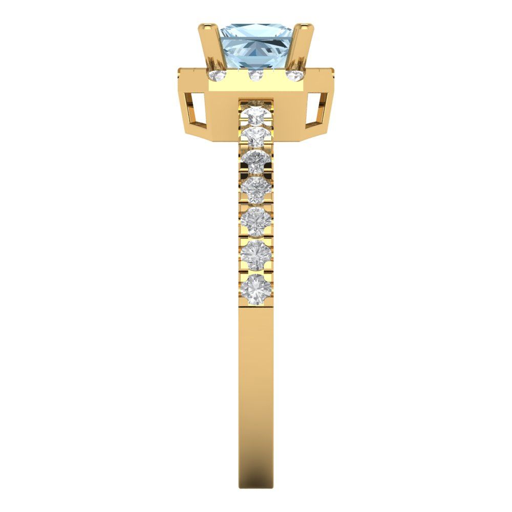 0.89 cttw Natural Aquamarine Hidden Halo Engagement Ring - Solid Gold (Princess Cut,4.5mm)