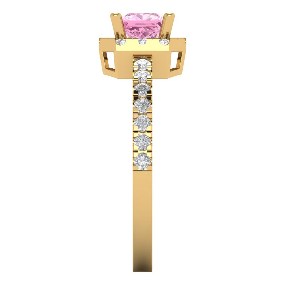 0.89 cttw Zirconia Simulated Pink Diamond Hidden Halo Engagement Ring - Solid Gold (VVS1, Princess Cut,4.5mm)