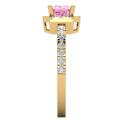 0.89 cttw Zirconia Simulated Pink Diamond Hidden Halo Engagement Ring - Solid Gold (VVS1, Princess Cut,4.5mm)