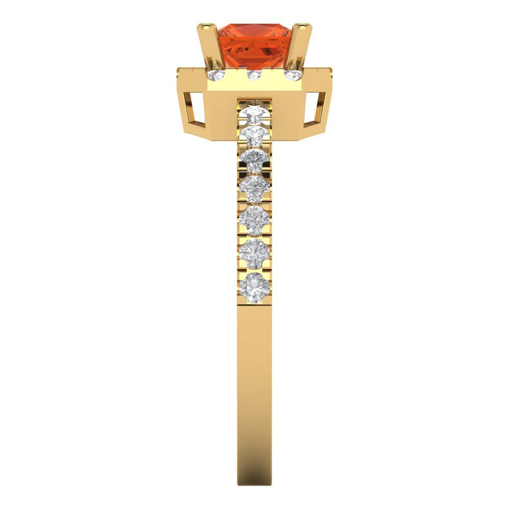 0.89 cttw Zirconia Simulated Red Diamond Hidden Halo Engagement Ring - Solid Yellow Gold (VVS1, Princess Cut,4.5mm)