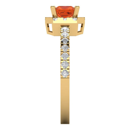 0.89 cttw Zirconia Simulated Red Diamond Hidden Halo Engagement Ring - Solid Yellow Gold (VVS1, Princess Cut,4.5mm)