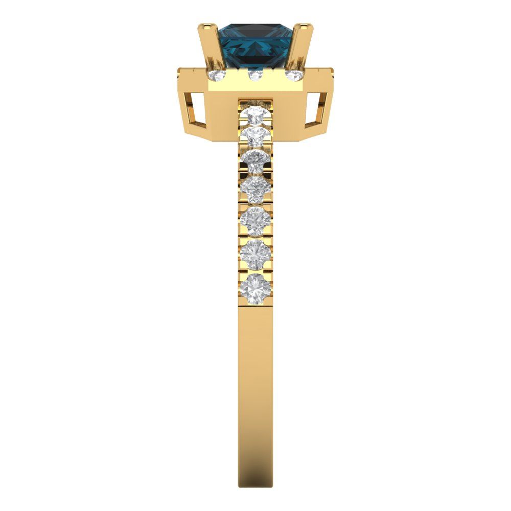 0.89 cttw Natural London Blue Topaz Hidden Halo Engagement Ring - Solid Gold (Princess Cut,4.5mm)